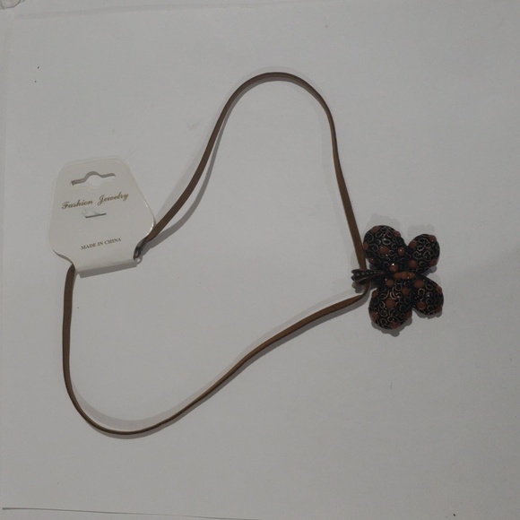 Brown Cord Filigree Butterfly Design Pendant Necklace - Women's Fashion Jewelry - Picture 6 of 8